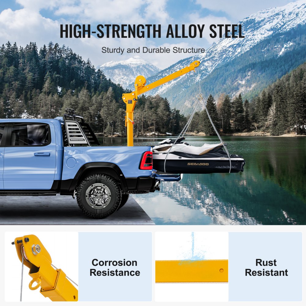 VEVOR Grúa Manual para Camión Carga de 499kg Grúa Plegable para Plataforma de Camión con Cabrestante manual, Grúa de Pluma de Acero para Camioneta con Giro de 360° para Levantar Mercancías en Fábrica