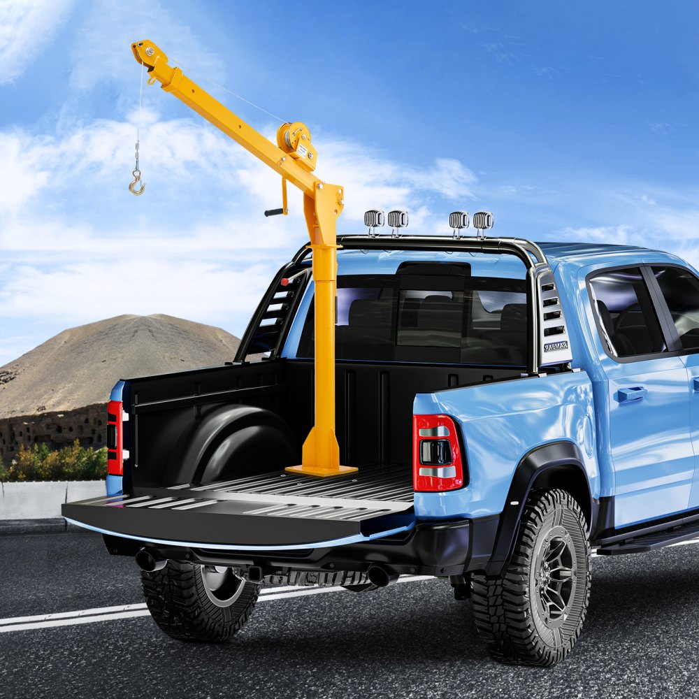 VEVOR Grúa Manual para Camión Carga de 499kg Grúa Plegable para Plataforma de Camión con Cabrestante manual, Grúa de Pluma de Acero para Camioneta con Giro de 360° para Levantar Mercancías en Fábrica