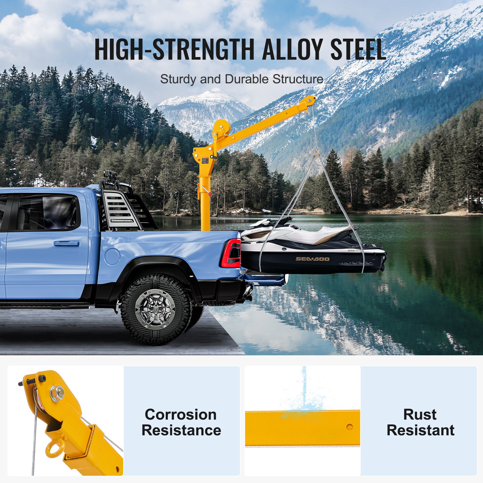 VEVOR Grúa Manual para Camión Carga de 499kg Grúa Plegable para Plataforma de Camión con Cabrestante manual, Grúa de Pluma de Acero para Camioneta con Giro de 360° para Levantar Mercancías en Fábrica