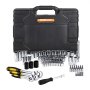 VEVOR 121-piece mechanic's tool set with 1/4", 3/8", and 1/2" drive sockets, SAE & metric mechanic's tool set with bits, wrenches, ratchet handle, and carrying case