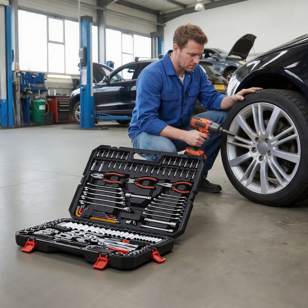 VEVOR Juego de Herramientas Mecánicas de 314 Piezas, Juego de Dados Métricos, Llaves, Puntas de Destornillador, Accesorios y Estuche, con Etiquetas de Tamaño para Reparaciones de Automóviles, Hogar
