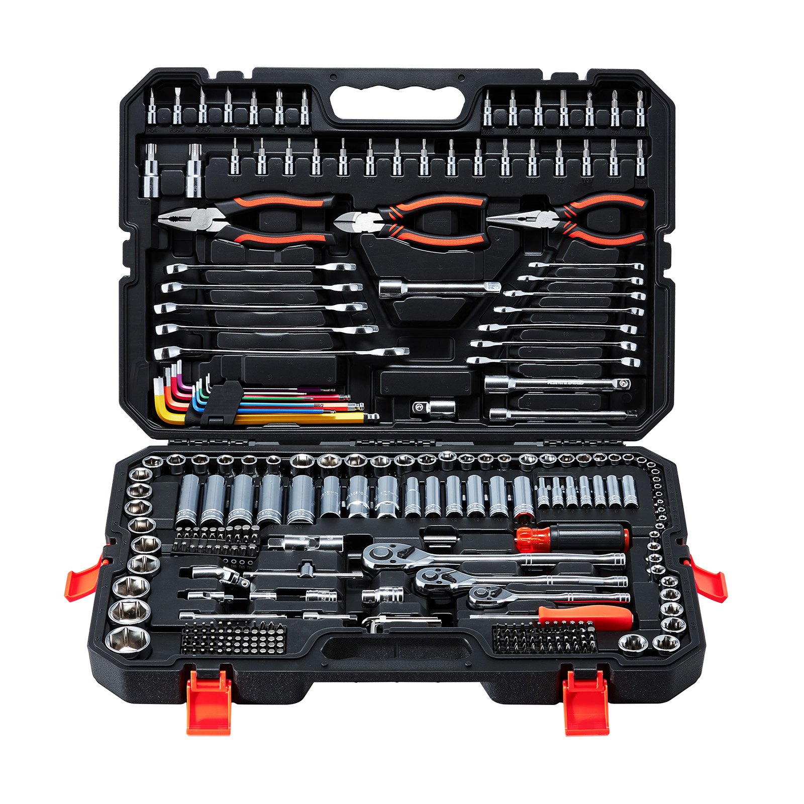 VEVOR Juego de Herramientas Mecánicas de 314 Piezas, Juego de Dados Métricos, Llaves, Puntas de Destornillador, Accesorios y Estuche, con Etiquetas de Tamaño para Reparaciones de Automóviles, Hogar