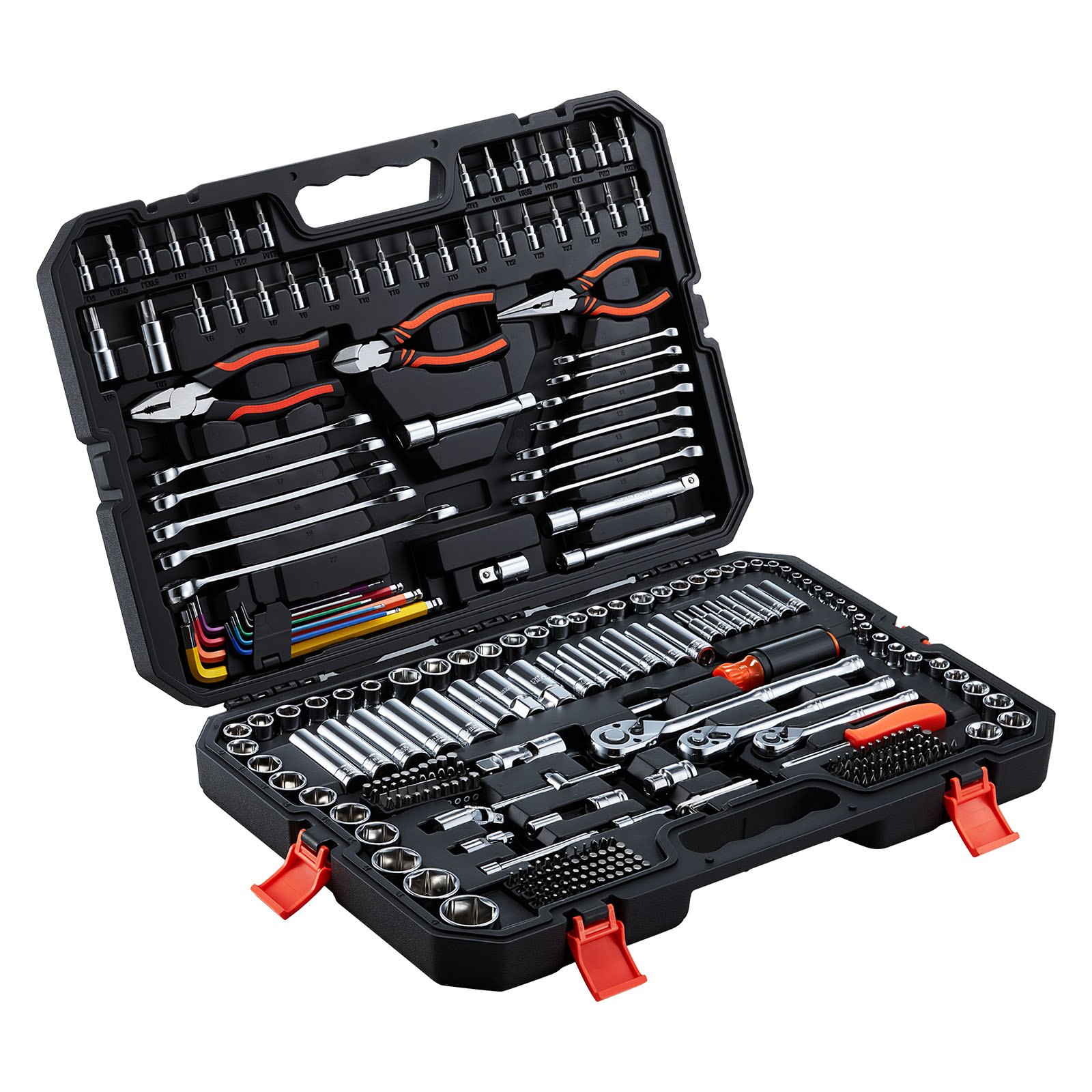 VEVOR Juego de Herramientas Mecánicas de 314 Piezas, Juego de Dados Métricos, Llaves, Puntas de Destornillador, Accesorios y Estuche, con Etiquetas de Tamaño para Reparaciones de Automóviles, Hogar