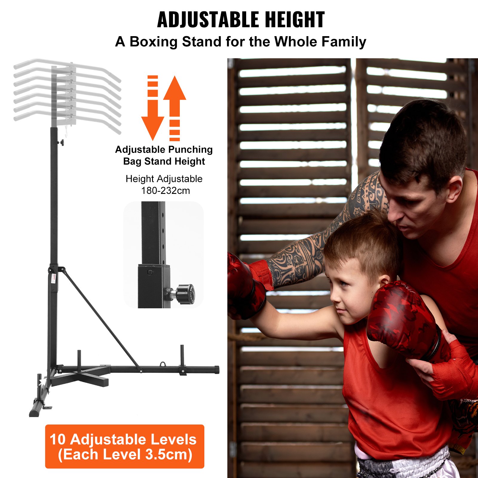 VEVOR Soporte para Saco de Boxeo Barra de Dominadas Estación de Boxeo Independiente de Acero Carga de 181 kg Soporte para Saco de Arena Altura Ajustable Equipo de Fitness para Gimnasio 164x118x232 cm