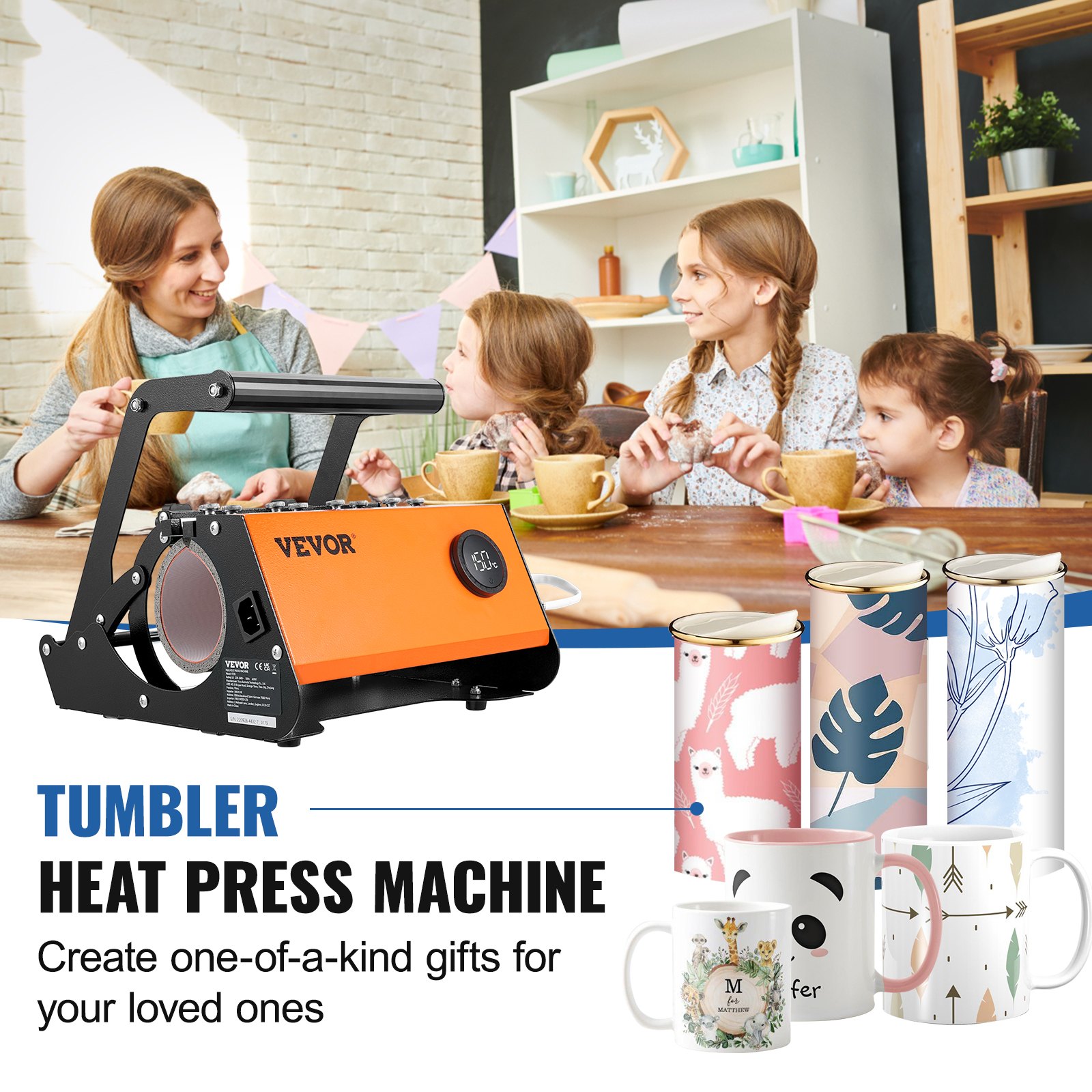 VEVOR Prensa Térmica para Tazas 11-30 oz Prensa para Tazas 620W Máquina de Impresión de Transferencia 29,1 x 31,2 x 25,7 cm con Pantalla Táctil Estilo Perilla y Circuito de Seguridad de Doble Control