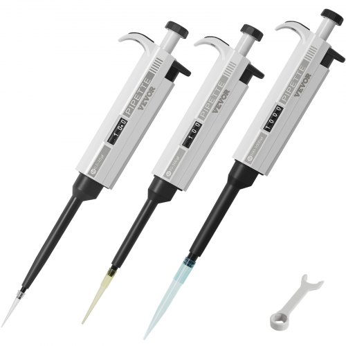 VEVOR Juego de Micropipetas Canal Único 3 Piezas 0,5-10μl, 10-100μl, 100-1000μl