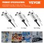 Especificaciones del kit de micropipeta de laboratorio VEVOR con imágenes de configuraciones y mediciones de laboratorio.