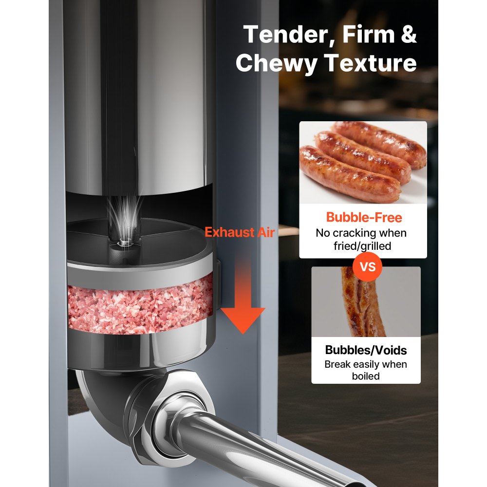 VEVOR Embutidora Manual de Salchichas Capacidad de 5 L, Embutidora Vertical de Mesa de Acero Inoxidable con 5 Tubos de Relleno para Churros Salchichas para Hogar, Cocina, Restaurante, Supermercado