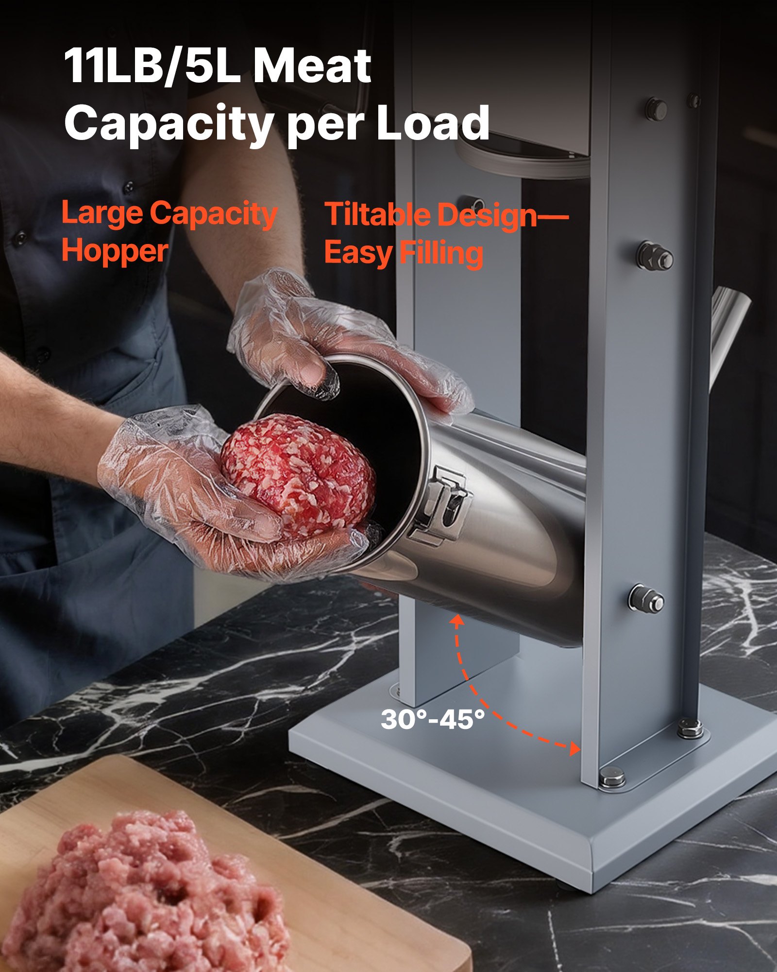 VEVOR Embutidora Manual de Salchichas Capacidad de 5 L, Embutidora Vertical de Mesa de Acero Inoxidable con 5 Tubos de Relleno para Churros Salchichas para Hogar, Cocina, Restaurante, Supermercado