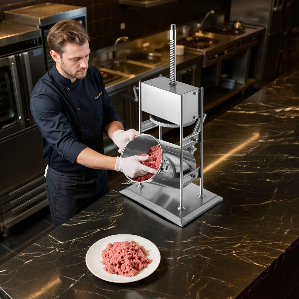 VEVOR Embutidora Manual de Salchichas de 10 L, Máquina de Llenado Vertical de Carne con 2 Velocidades Rápida/Lenta, de Acero Inoxidable Resistente, con 5 Tubos de Embutido, 600 x 320 x 720 mm