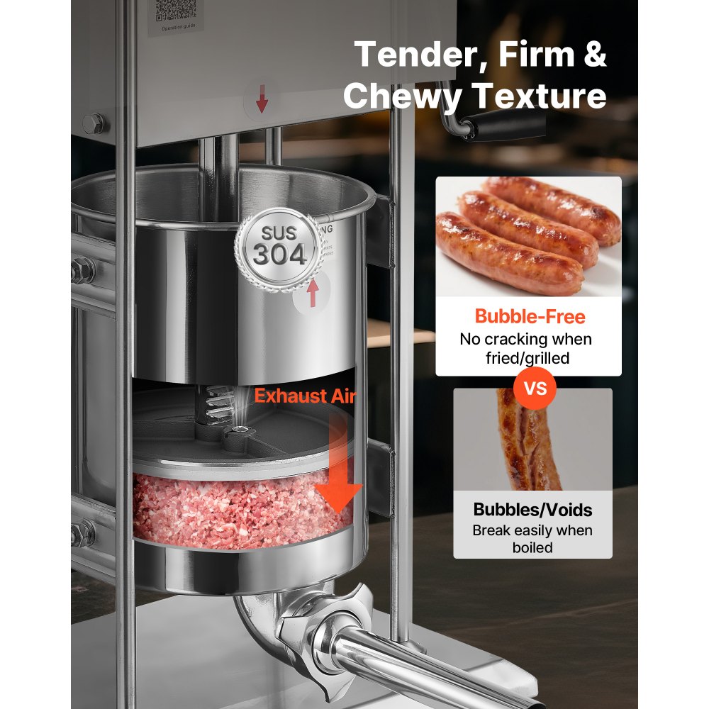 VEVOR Embutidora Manual de Salchichas de 10 L, Máquina de Llenado Vertical de Carne con 2 Velocidades Rápida/Lenta, de Acero Inoxidable Resistente, con 5 Tubos de Embutido, 600 x 320 x 720 mm