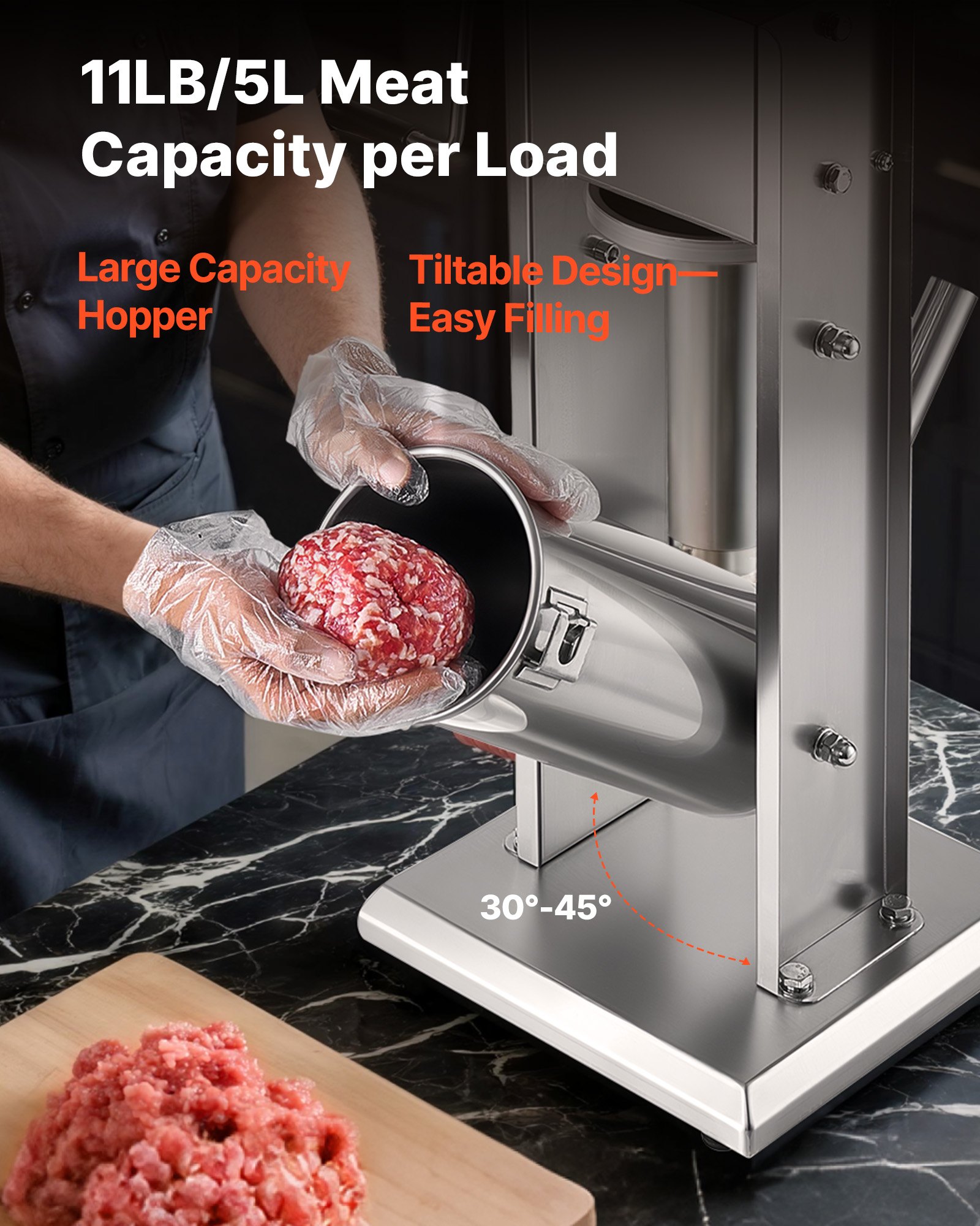 VEVOR Embutidora Manual de Salchichas de 5 L, Máquina de Llenado Vertical de Carne con 2 Velocidades de Rápida/Lenta, Acero Inoxidable Resistente, con 5 Tubos de Embutido, 490 x 300 x 660 mm