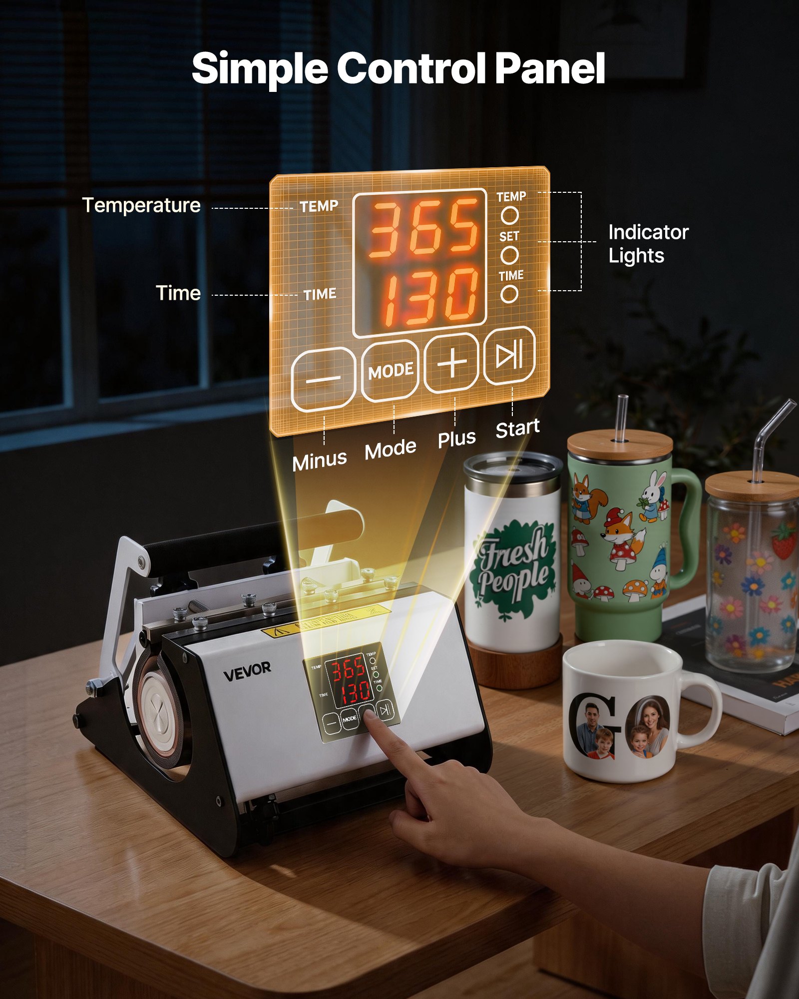 VEVOR Prensa de Calor para Tazas Prensa Térmica para Vasos Máx. de 1183 mL, Control de Temperatura Temporizador Cinta Guantes, Máquina de Sublimación para Vasos de Acero Inoxidable Vidrio Cerámica