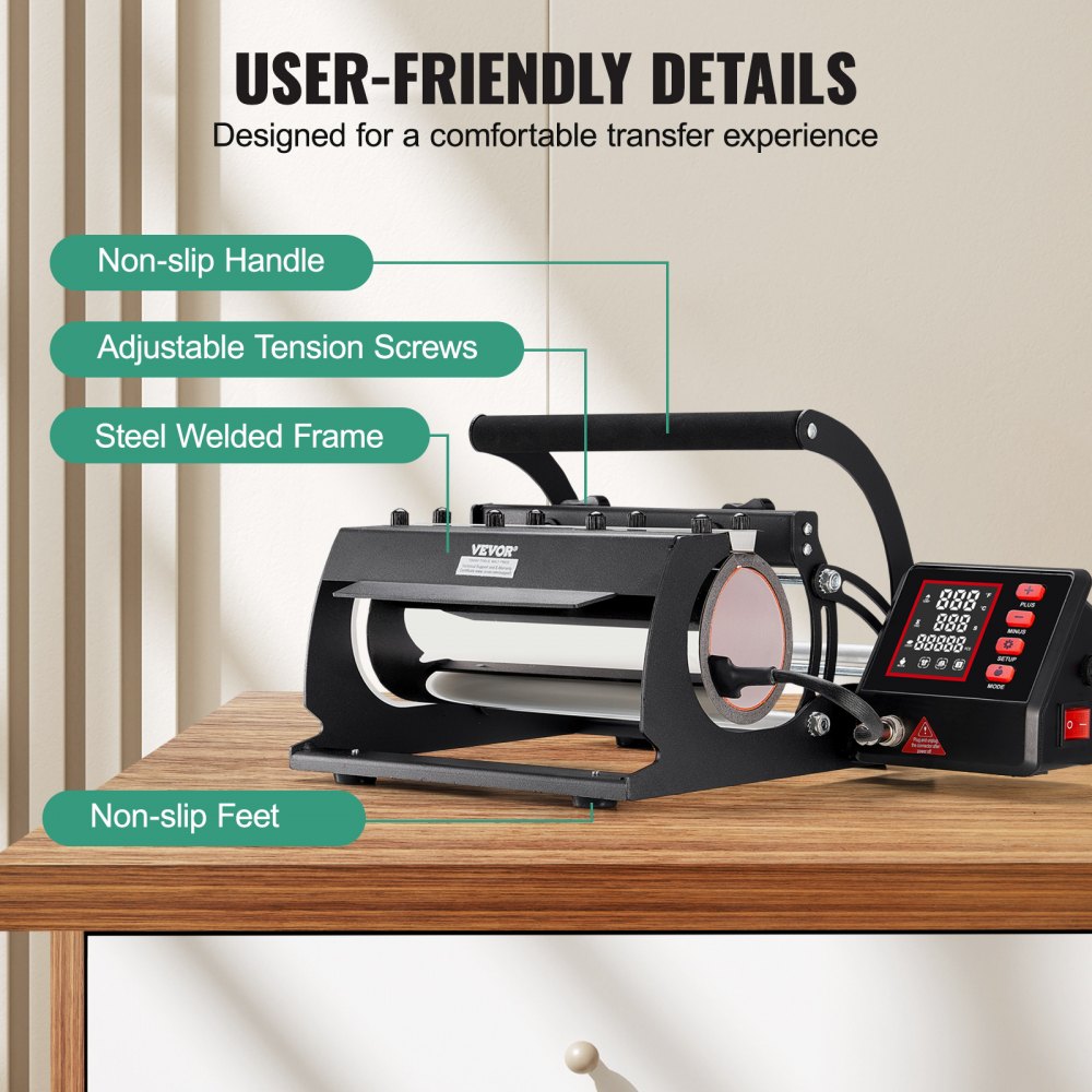 VEVOR - Prensa térmica para vasos de 11 a 30 oz, calentamiento rápido y uniforme, prensa para vasos con papel de sublimación, cinta y guantes, ajuste de temperatura y tiempo, para vasos, tazas y jarras de sublimación, color negro