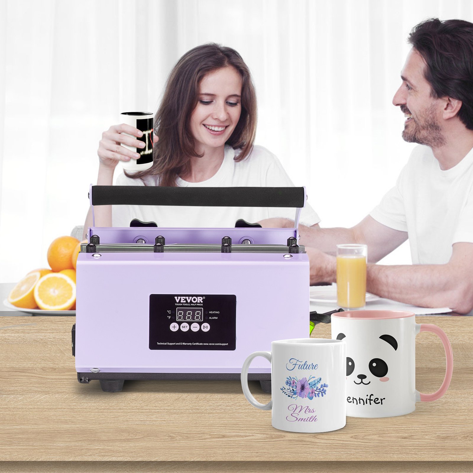 VEVOR Prensa Térmica para Vasos de 325-887 ml Prensa Térmica para Vasos con Papel de Sublimación, Cinta y Guantes, Ajuste de Temperatura y Temporizador, Impresión de Calor para Tazas y Jarras, Morado