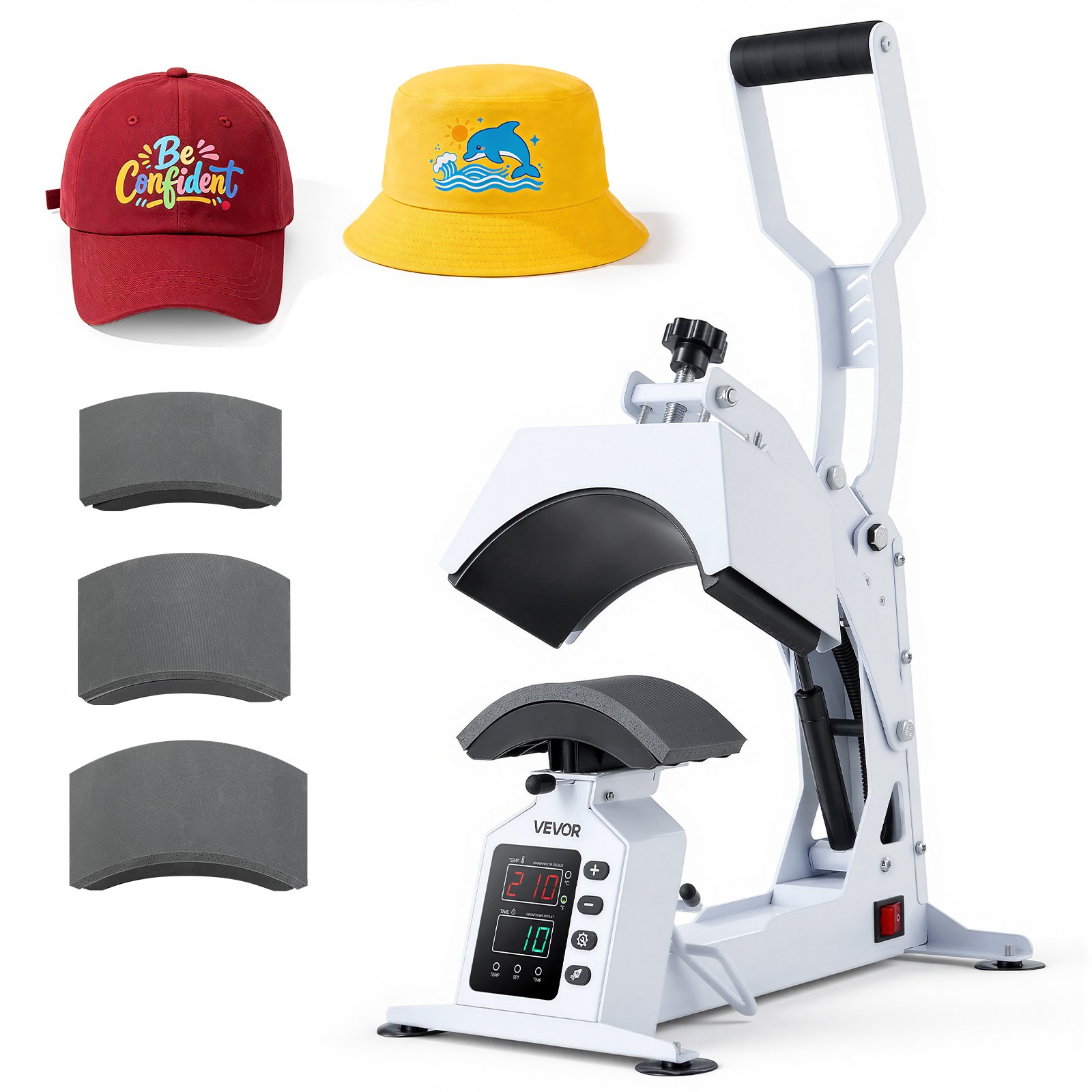 VEVOR Máquina de Prensado Térmico para Gorras de 580 W, Prensa Térmica para Gorras con 4 Placas Intercambiablesa, Control Preciso de Temperatura y Tiempo, para Proyectos de Sublimación, Blanco