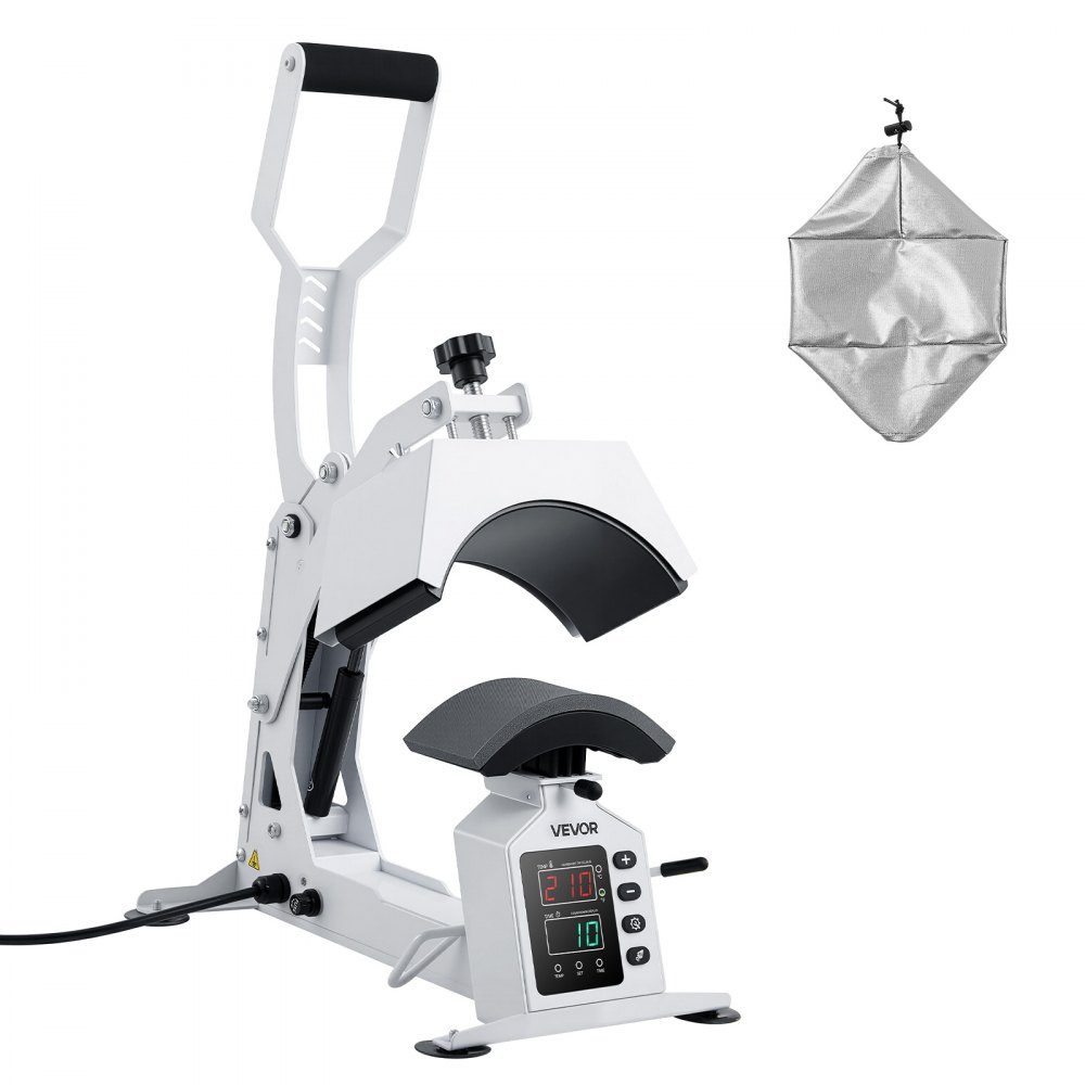 VEVOR Máquina de Prensado Térmico para Gorras 580 W, Prensa Térmica para Gorras con Placa Calefactora, Control Preciso de Temperatura y Tiempo, para Proyectos de Sublimación y Planchado, Blanco