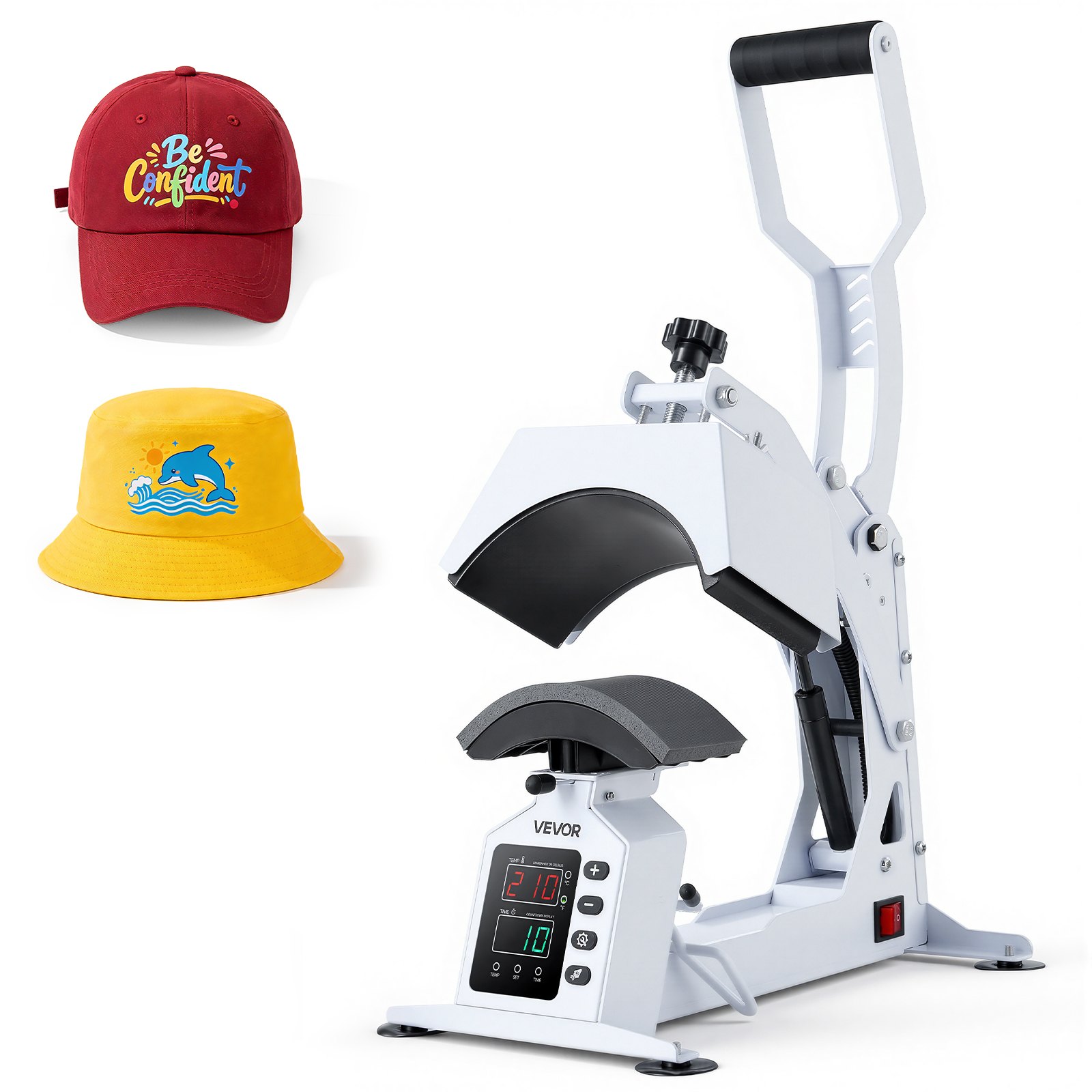 VEVOR Máquina de Prensado Térmico para Gorras 580 W, Prensa Térmica para Gorras con Placa Calefactora, Control Preciso de Temperatura y Tiempo, para Proyectos de Sublimación y Planchado, Blanco
