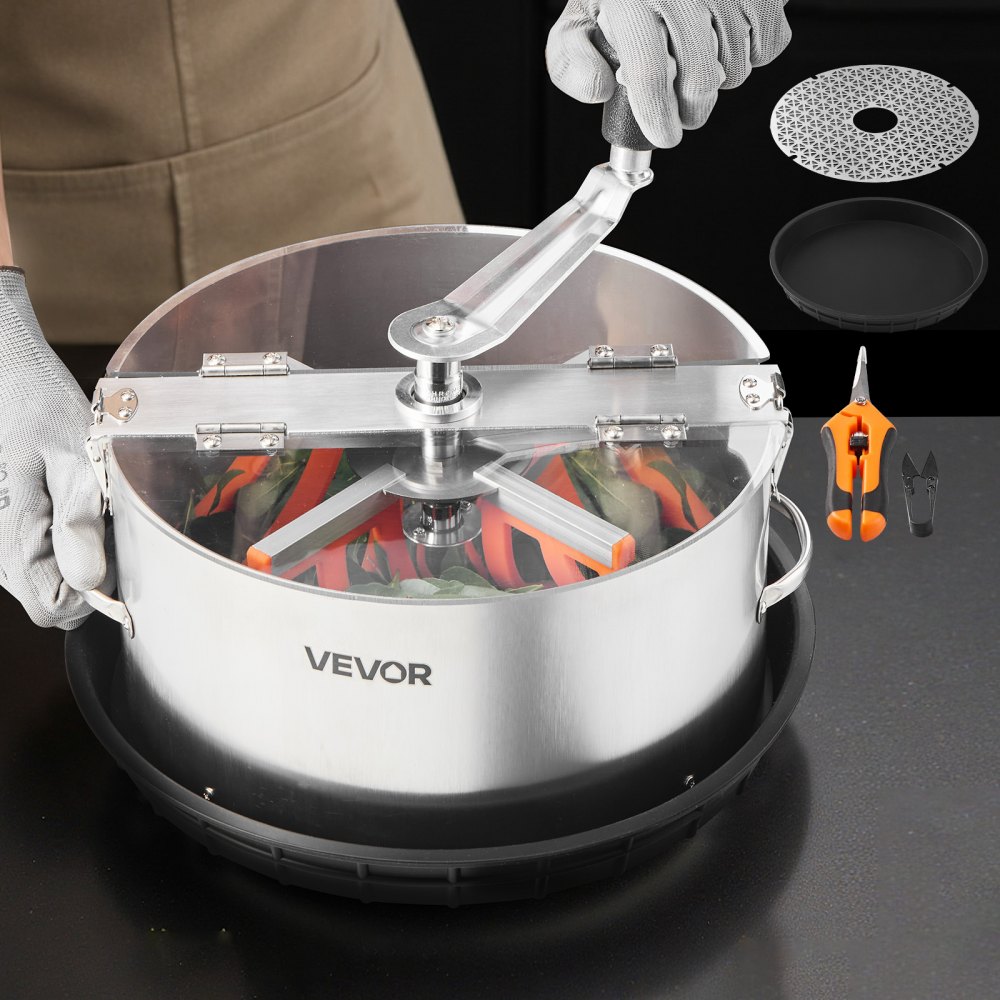 VEVOR Máquina Recortadora de Cuenco de Hojas Manual 305 mm Recortadora de Cuenco de Hoja de Brote con Tapa Transparente y 2 Rejillas de Acero Inoxidable para Recorte en Seco y Húmedo para Cogollos