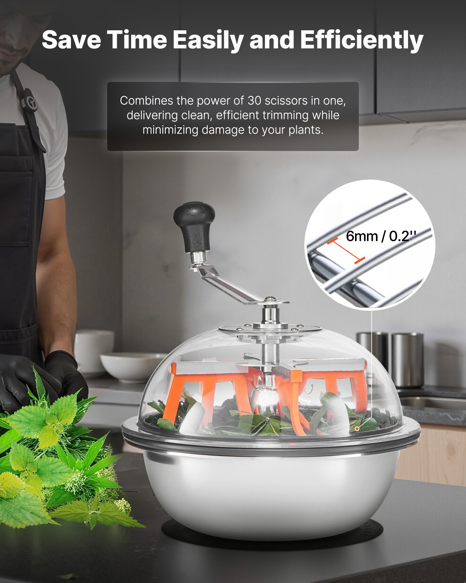 VEVOR Máquina Recortadora de Cuenco de Hojas Manual 330 mm Recortadora de Cuenco de Hoja de Brote con Tapa Transparente y 3 Rejillas de Acero Inoxidable para Brotes de Flores, Hierbas Aromáticas