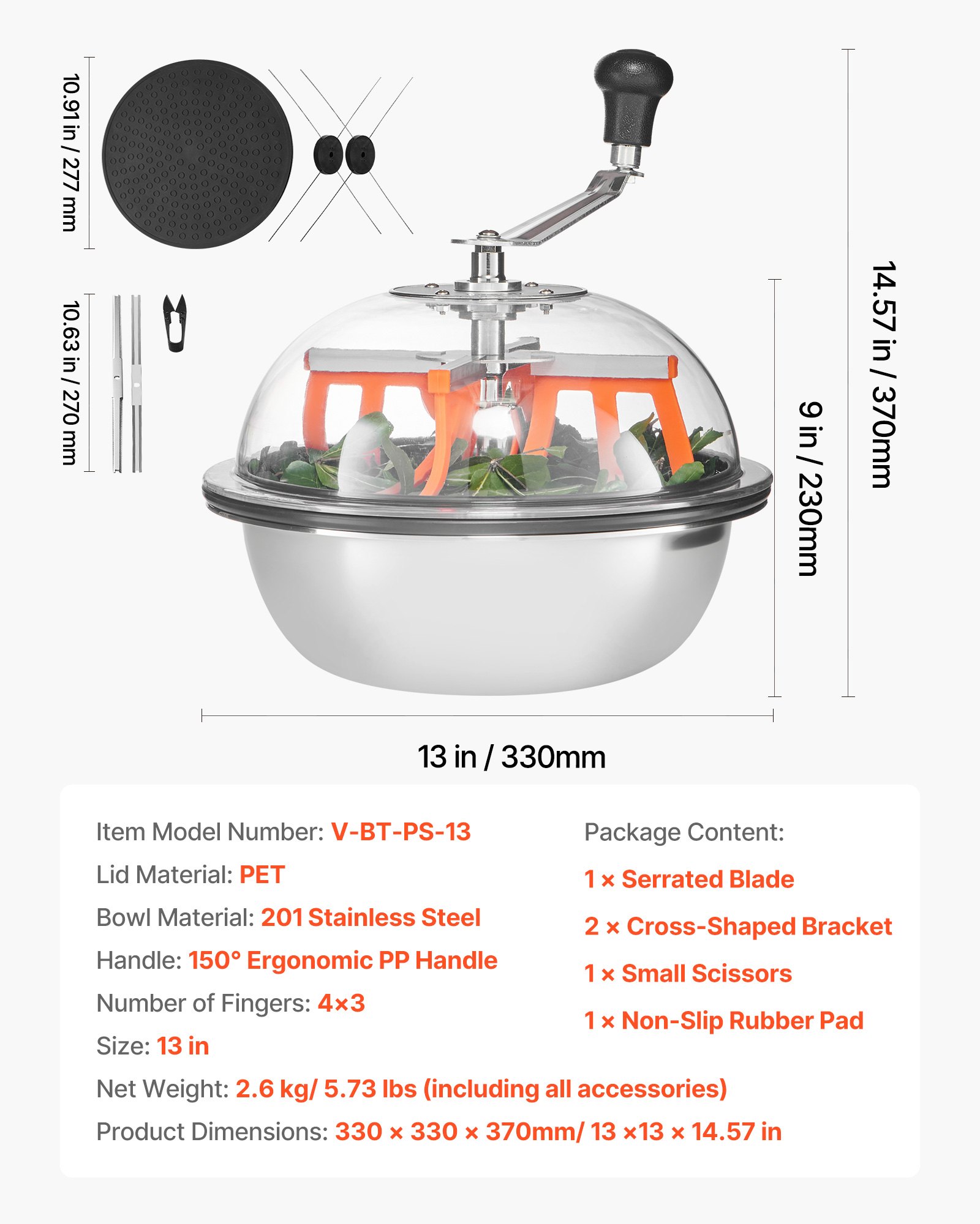 VEVOR Máquina Recortadora de Cuenco de Hojas Manual 330 mm Recortadora de Cuenco de Hoja de Brote con Tapa Transparente y 3 Rejillas de Acero Inoxidable para Brotes de Flores, Hierbas Aromáticas