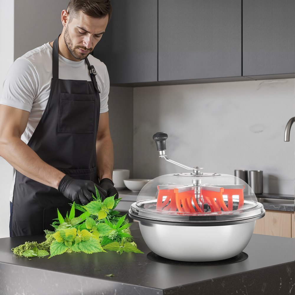 VEVOR Máquina Recortadora de Cuenco de Hojas Manual 420 mm Recortadora de Cuenco de Hoja de Brote con Tapa Transparente y 3 Rejillas de Acero Inoxidable para Brotes de Flores, Hierbas Aromáticas