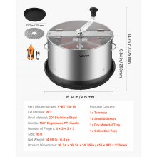 VEVOR Máquina Recortadora de Cuenco de Hojas Manual 370 mm, Recortadora de Cuenco de Hoja de Brote con Tapa Transparente y Rejilla de Acero Inoxidable, Corte Visual, para Cogollos, Brotes, Hierbas