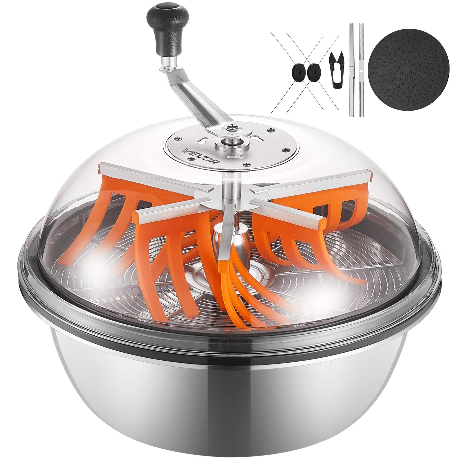VEVOR Máquina Recortadora de Cuenco de Hojas Manual 480 mm Recortadora de Cuenco de Hoja de Brote con Tapa Transparente y 3 Rejillas de Acero Inoxidable para Brotes de Flores, Hierbas Aromáticas