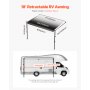 VEVOR Toldo de Repuesto 548,6 cm Toldo Retráctil Modular de Vinilo para RV con Marco de Aleación de Aluminio Toldo para Remolque Exterior Manual Apto para la Mayoría de los RVs, Negro Degradado