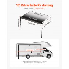 VEVOR Toldo de Repuesto de RV 488 cm Toldo Manual para la Mayoría de RVs, Negro