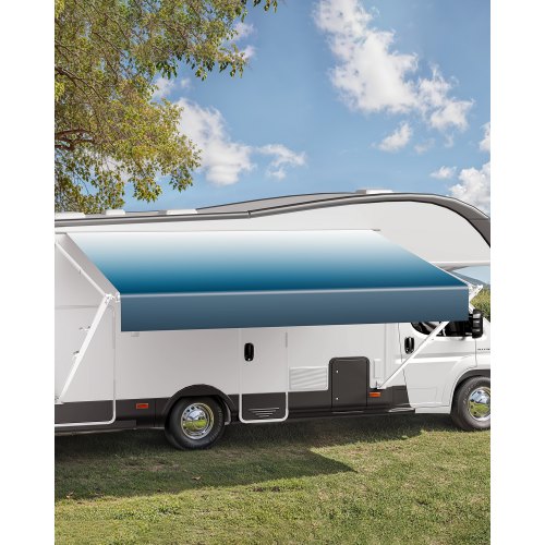 VEVOR Toldo de Repuesto 610 cm Toldo Retráctil Modular de Vinilo para RV con Marco de Aleación de Aluminio Toldo para Remolque Exterior Manual Apto para la Mayoría de los RVs, Azul Degradado