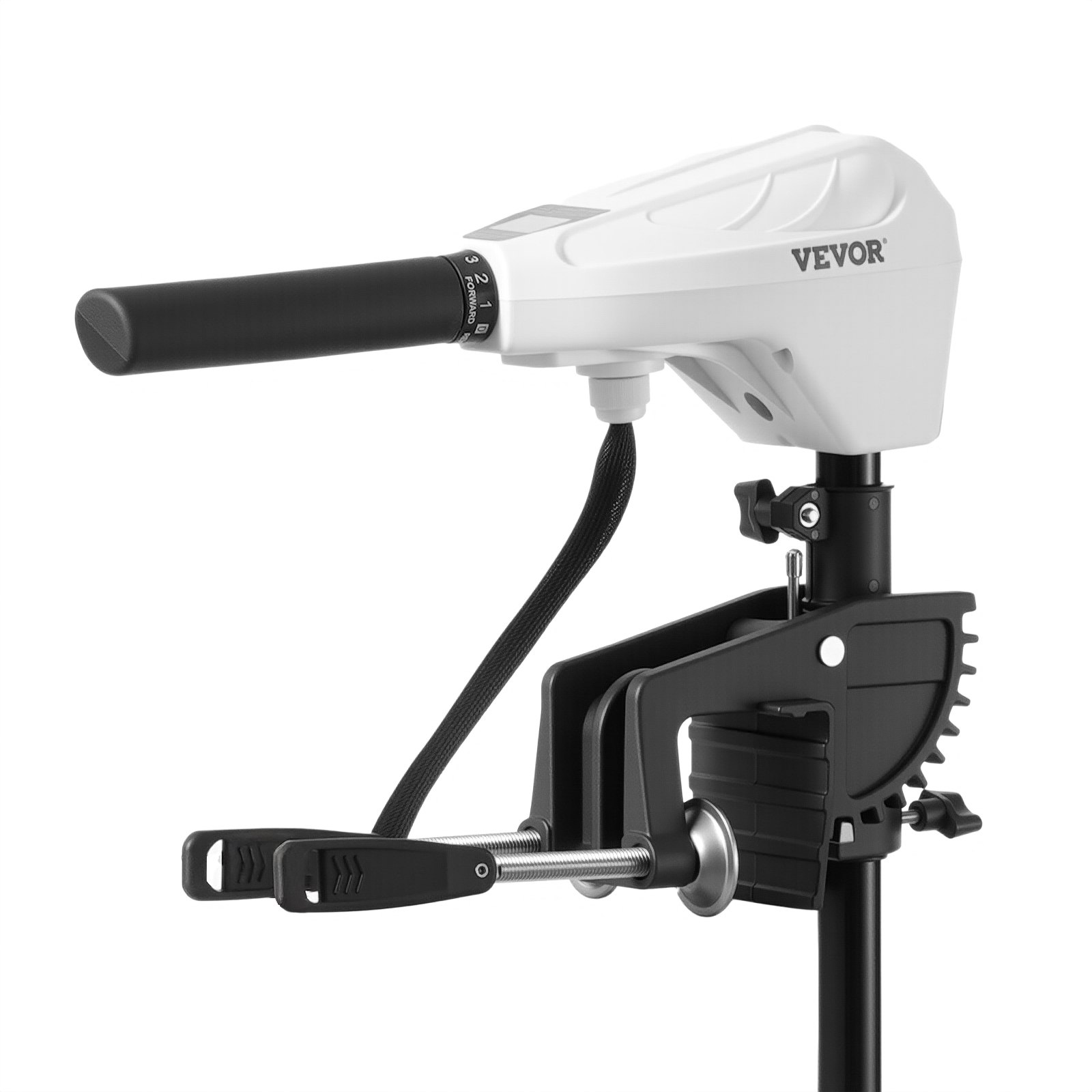 VEVOR Motor Eléctrico de Arrastre 25 kg de Empuje Motor Fuerabordas para Barco Montado en Espejo de Popa 12 V Eje de 76,2 cm 8 Velocidades con Indicador de Batería para Kayaks en Agua Dulce Salada