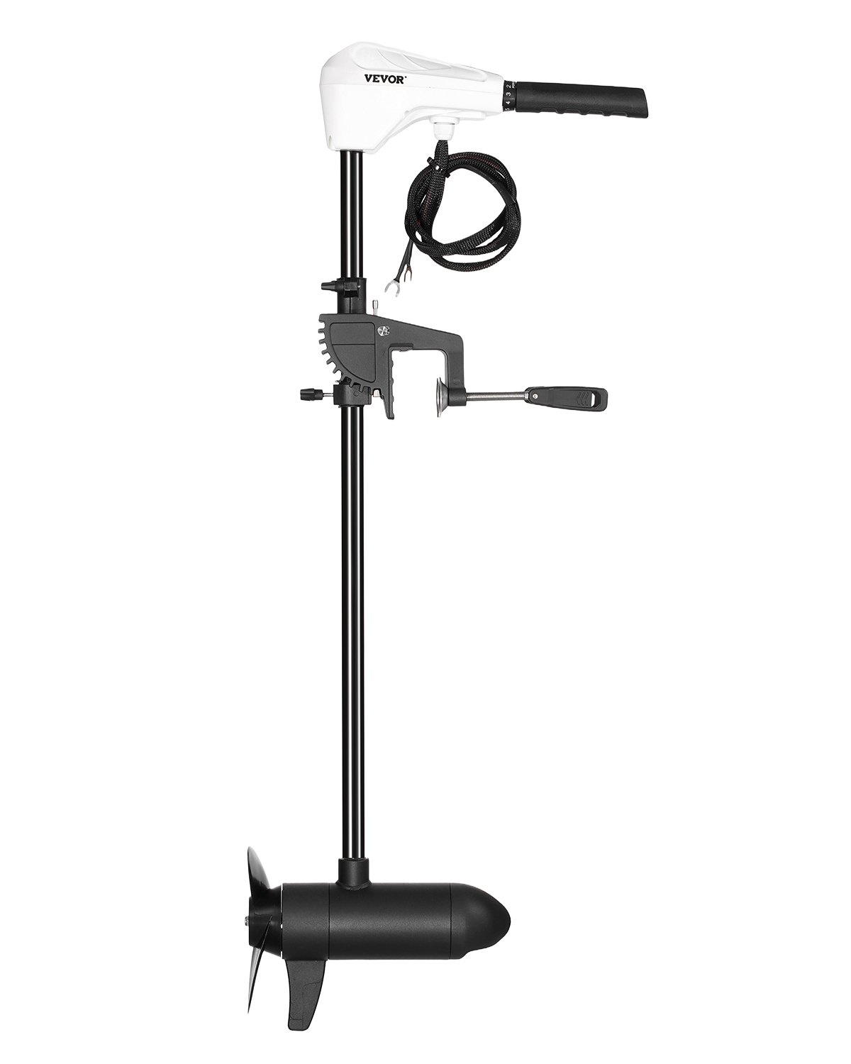 VEVOR Motor Eléctrico de Arrastre 39 kg de Empuje Motor Fuerabordas para Barco Montado en Espejo de Popa 24 V Eje de 91,5 cm 8 Velocidades con Indicador de Batería para Kayaks en Agua Dulce Salada