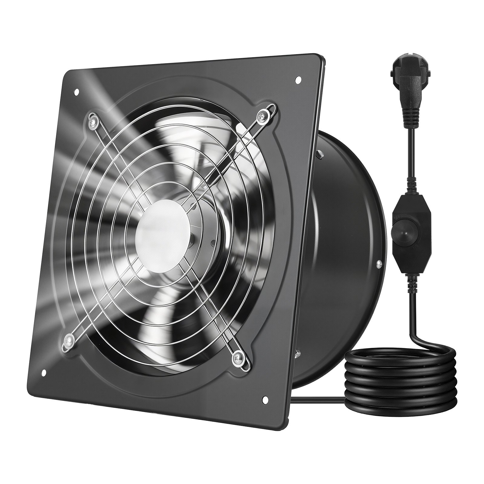 VEVOR Ventilador Extractor de 50 W 1678 m³/h, Extractor de Aire de 254 mm, con Válvula Antirretorno y Control de Velocidad, Montaje para Pared, Ventilación para Garaje Taller Sótano Cocina Baño Ático