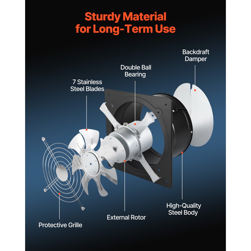 VEVOR Ventilador Extractor de 70 W 2647 m³/h, Extractor de Aire de 305 mm, con Interruptor de Velocidad Válvula contra Retorno, Montaje para Pared, Ventilación para Ático Taller Sótano Garaje Cocina