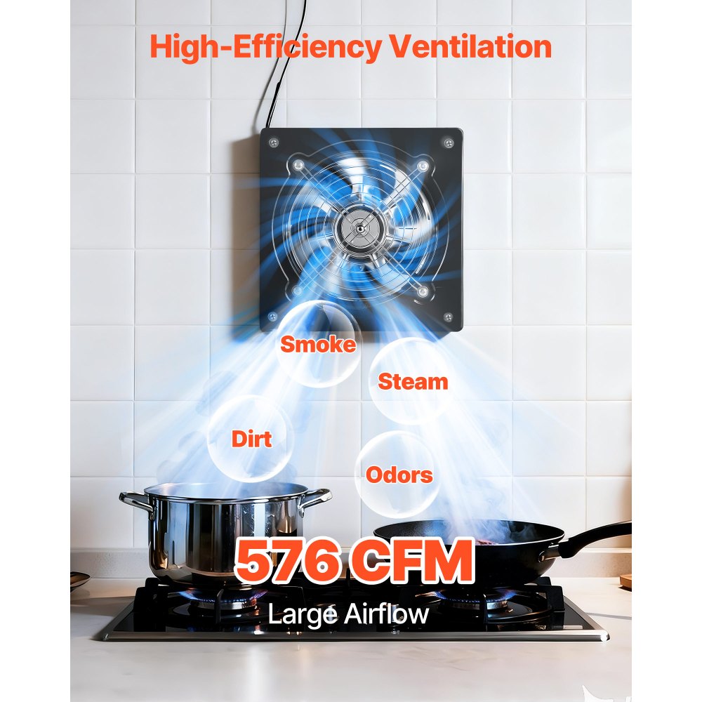 VEVOR Ventilador Extractor de 48 W 980 m³/h, Extractor de Aire de 203 mm, con Control de Velocidad y Válvula Antirretorno, Montaje para Pared, Ventilación para Cocina Baño Garaje Sótano Ático Taller