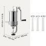 VEVOR Embutidora Manual de Salchichas Capacidad de 1,5 L Embutidora Vertical de Mesa de Acero Inoxidable con 3 Tubos de Relleno para Churros Salchichas de 16mm/19mm/22mm para Restaurante Supermercado
