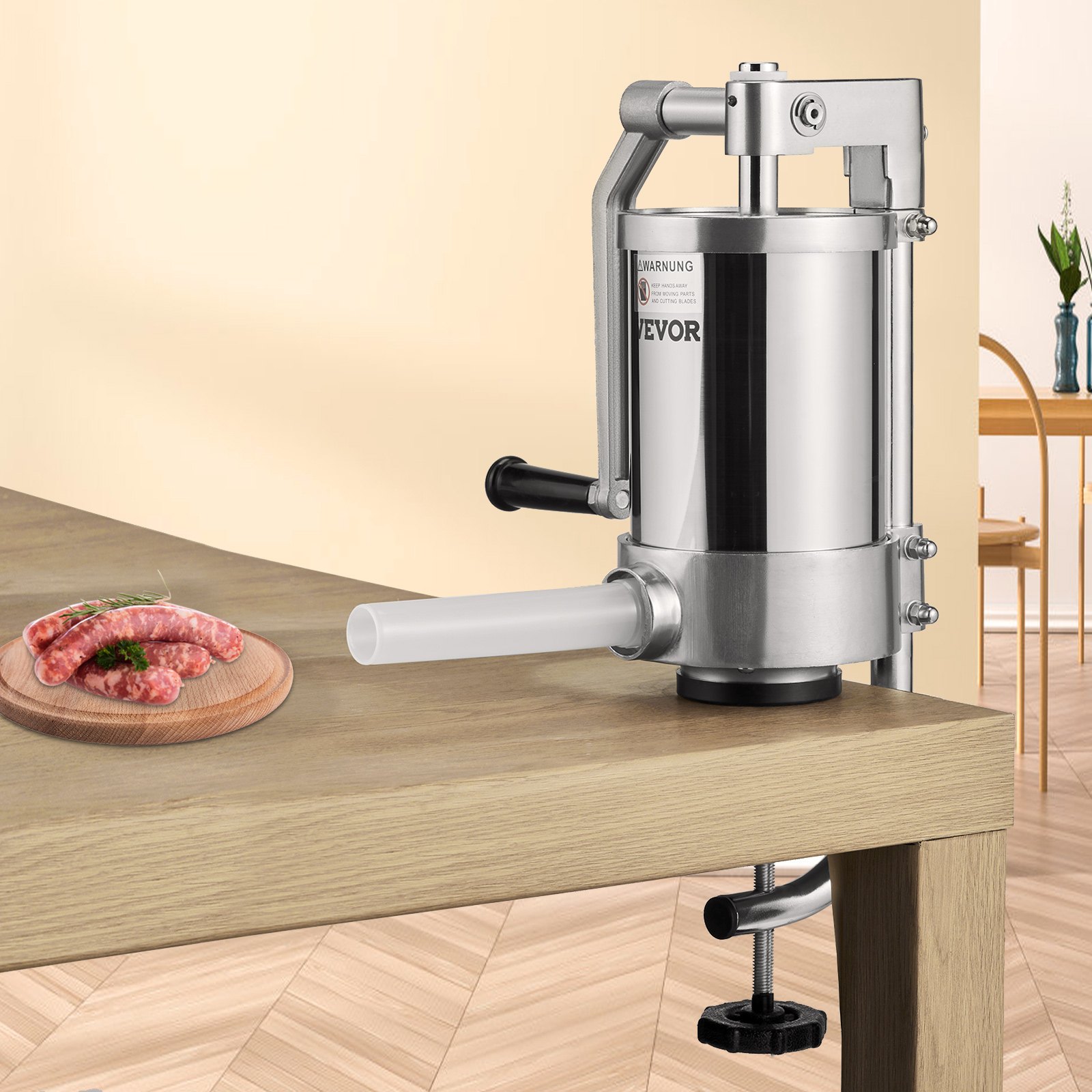 VEVOR Embutidora Manual de Salchichas Capacidad de 1,5 L Embutidora Vertical de Mesa de Acero Inoxidable con 3 Tubos de Relleno para Churros Salchichas de 16mm/19mm/22mm para Restaurante Supermercado