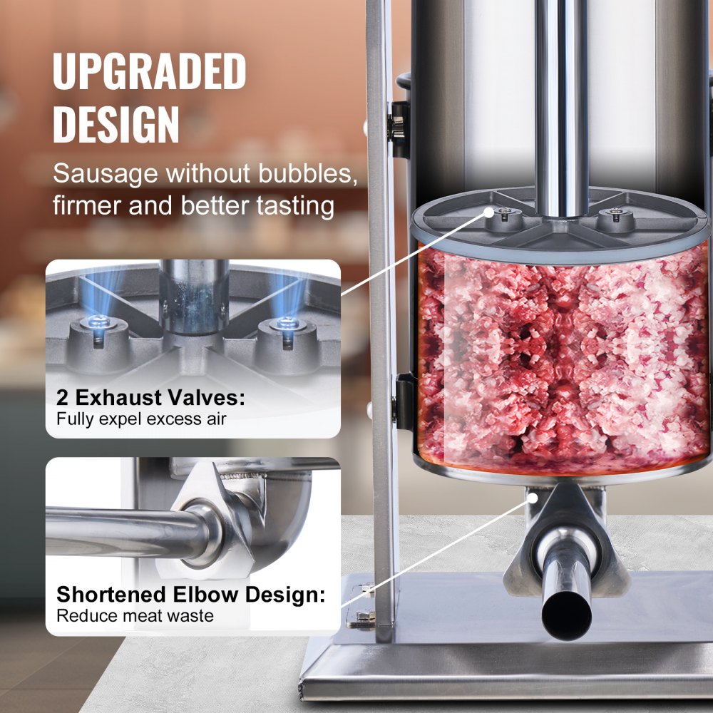 VEVOR Manual Sausage Stuffer, 10L / 22lb Vertical Sausage Machine, Two-Speed Meat Stuffer, Made of Food-Grade 304 Stainless Steel, Includes 5 Filling Tubes, for Home, Kitchen, Restaurant, Commercial Use