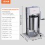 VEVOR Embutidora de Salchichas Vertical de Acero Inoxidable 10 L Manual 5 Tubos