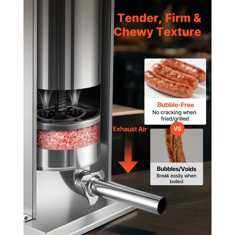VEVOR Embutidora Manual de Salchichas Capacidad de 15 L Embutidora Vertical de Mesa de Acero Inoxidable con 5 Tubos de Relleno para Churros Salchichas para Restaurante Supermercado Hogar Cocina