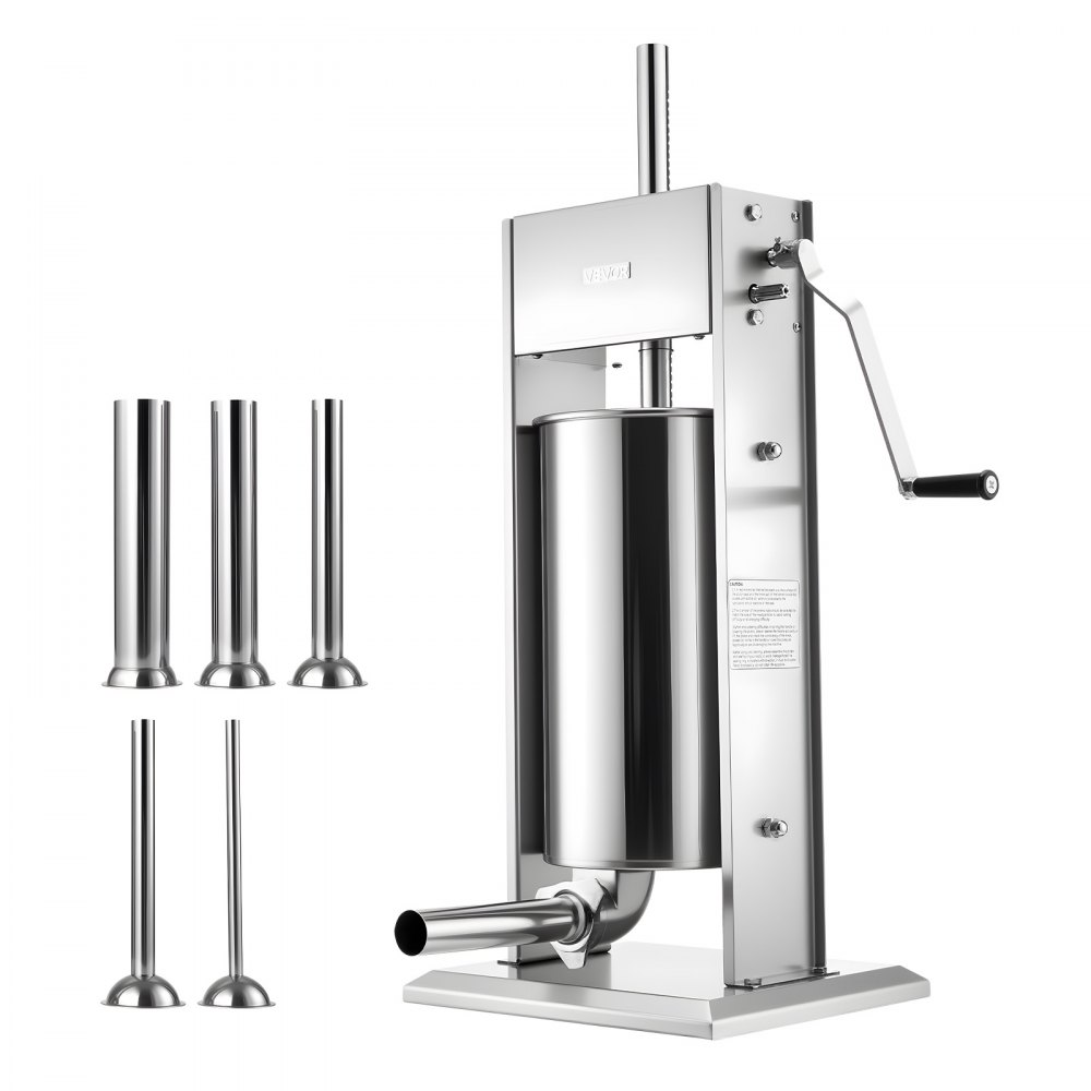VEVOR Embutidora Manual de Salchichas Capacidad de 15 L Embutidora Vertical de Mesa de Acero Inoxidable con 5 Tubos de Relleno para Churros Salchichas para Restaurante Supermercado Hogar Cocina