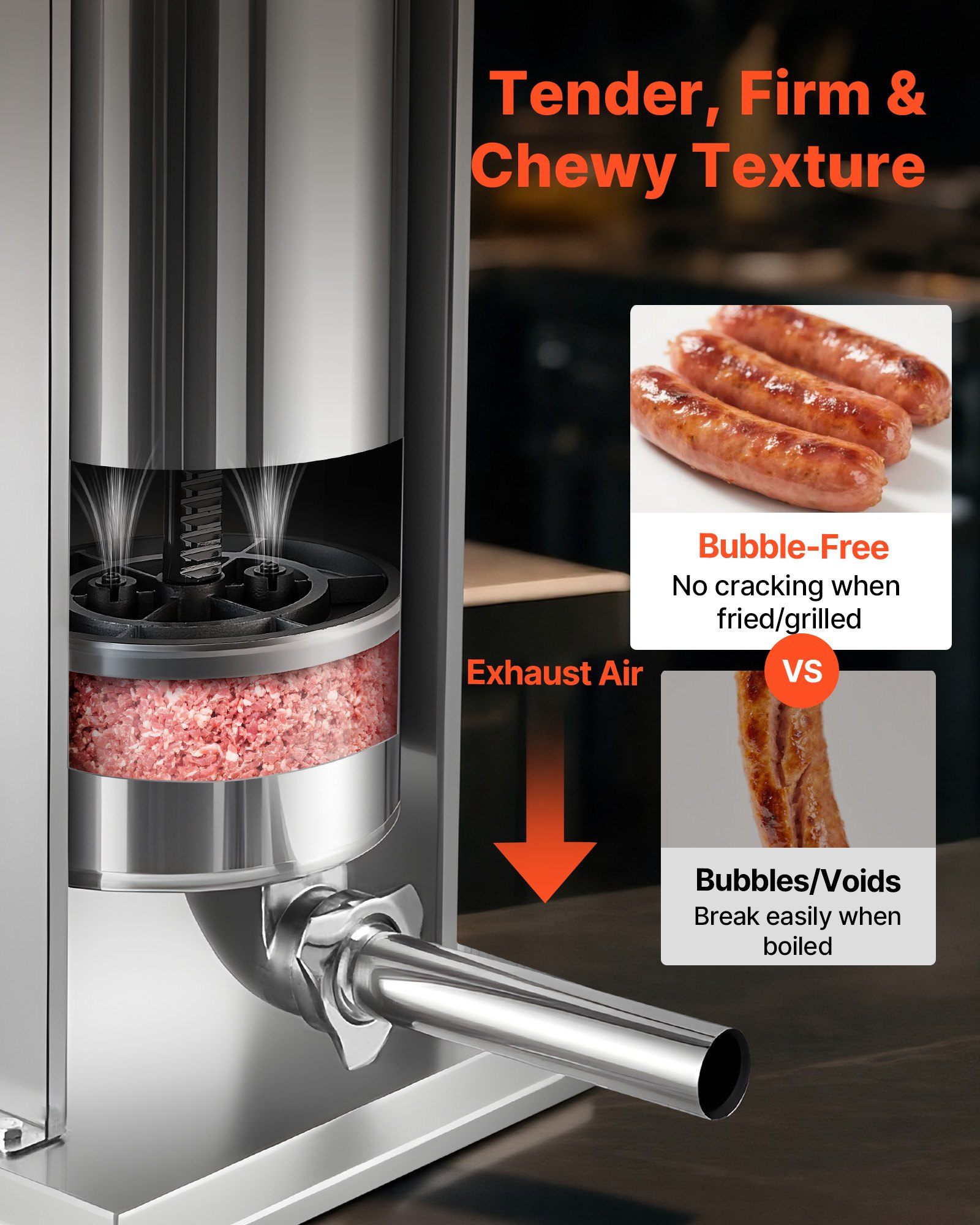 VEVOR Embutidora Manual de Salchichas Capacidad de 15 L Embutidora Vertical de Mesa de Acero Inoxidable con 5 Tubos de Relleno para Churros Salchichas para Restaurante Supermercado Hogar Cocina