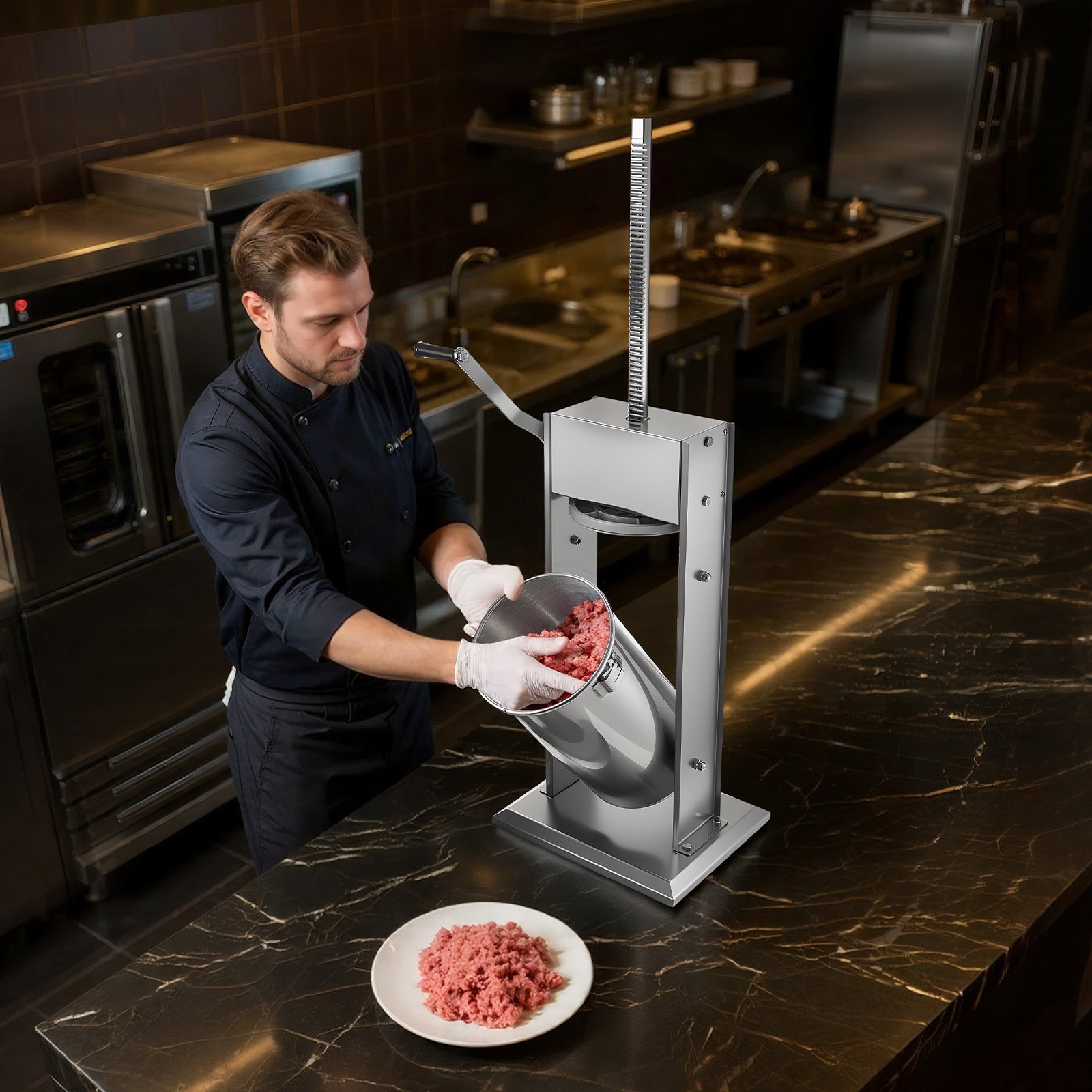 VEVOR Embutidora Manual de Salchichas Capacidad de 15 L Embutidora Vertical de Mesa de Acero Inoxidable con 5 Tubos de Relleno para Churros Salchichas para Restaurante Supermercado Hogar Cocina