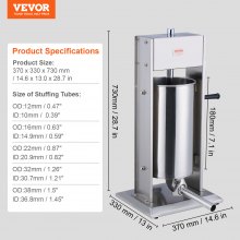 VEVOR Embutidora de Salchichas Vertical de Acero Inoxidable 15 L Manual 5 Tubos