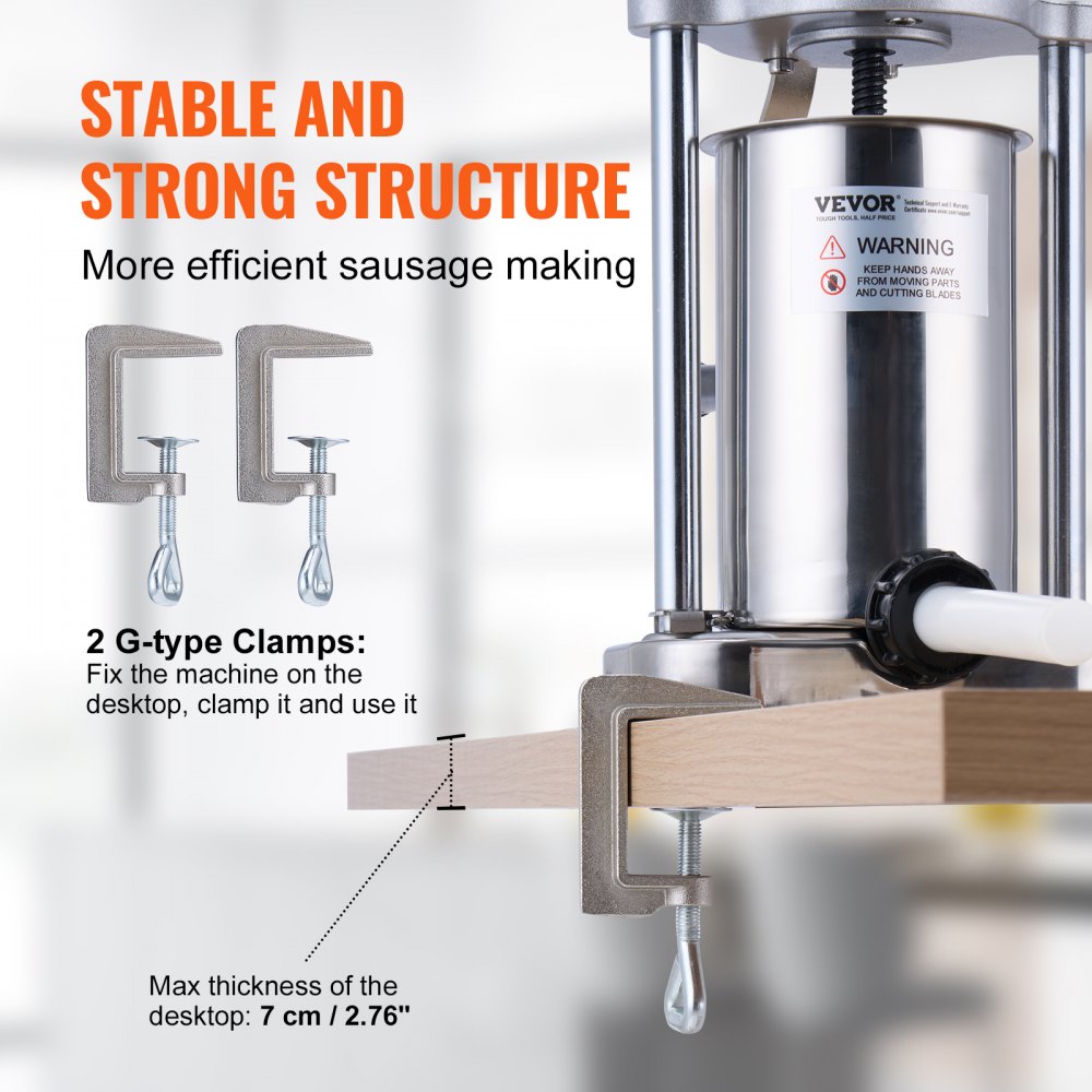 VEVOR Embutidora Manual de Salchichas Capacidad de 2 L Embutidora Vertical de Mesa de Acero Inoxidable con 2 Tubos de Relleno para Churros Salchichas para Restaurante Supermercado Hogar Cocina