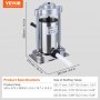 VEVOR Embutidora Manual de Salchichas Capacidad de 2 L Embutidora Vertical de Mesa de Acero Inoxidable con 2 Tubos de Relleno para Churros Salchichas para Restaurante Supermercado Hogar Cocina