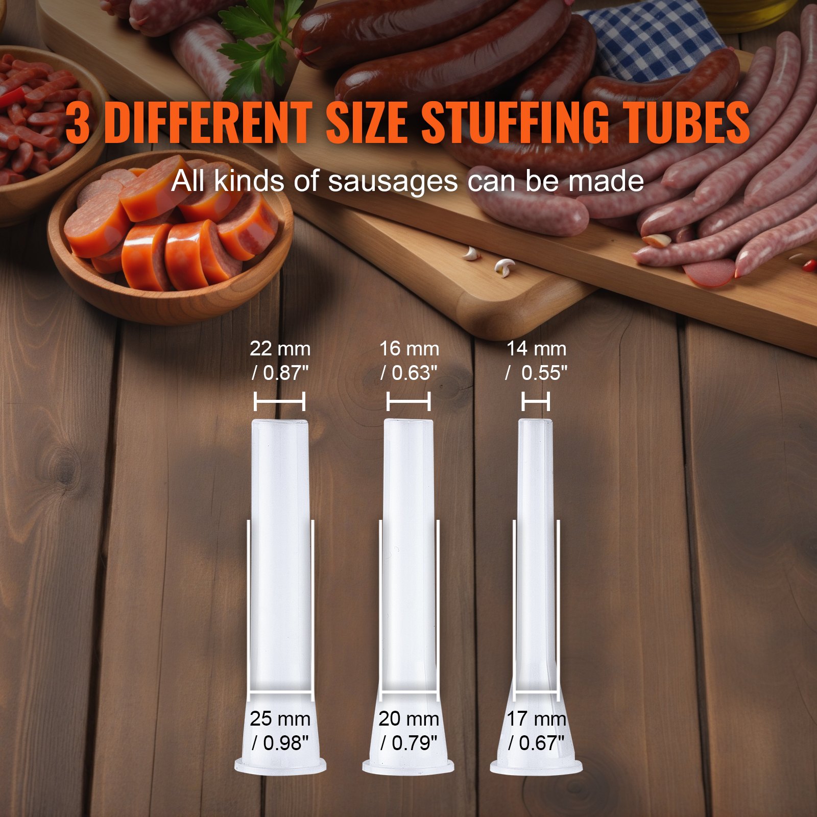 VEVOR Embutidora Manual de Salchichas Capacidad de 2 L Embutidora Vertical de Mesa de Acero Inoxidable con 2 Tubos de Relleno para Churros Salchichas para Restaurante Supermercado Hogar Cocina