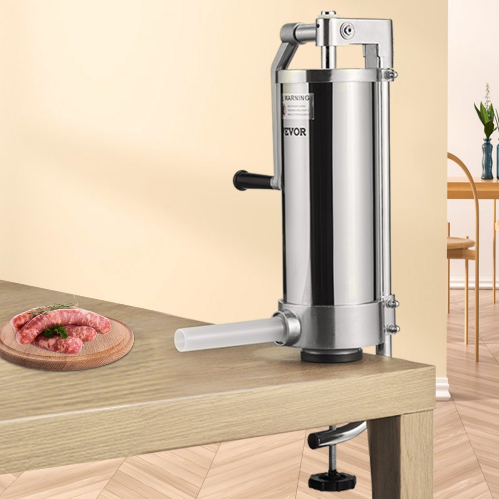 VEVOR Embutidora Manual de Salchichas Capacidad de 3 L Embutidora Vertical de Mesa de Acero Inoxidable con 3 Tubos de Relleno para Churros Salchichas de 16mm/19mm/22mm para Restaurante Supermercado