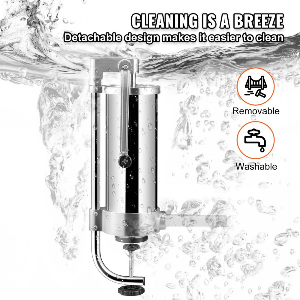 VEVOR Embutidora Manual de Salchichas Capacidad de 3 L Embutidora Vertical de Mesa de Acero Inoxidable con 3 Tubos de Relleno para Churros Salchichas de 16mm/19mm/22mm para Restaurante Supermercado